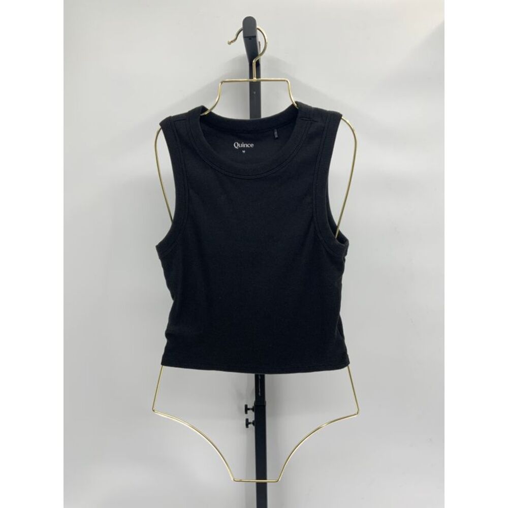2-pk Quince Womens Organic Cotton Micro-Rib Cropped Cutaway Tank Black M